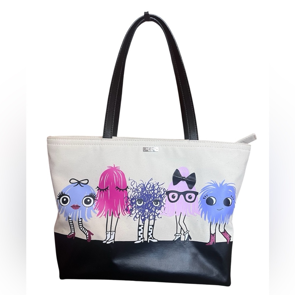 Kate Spade Imagination Monsters Party Francis Tote Bag Canvas Leather - Rare